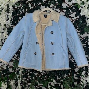 GAP Light Blue Pea Coat with Shearling Lining